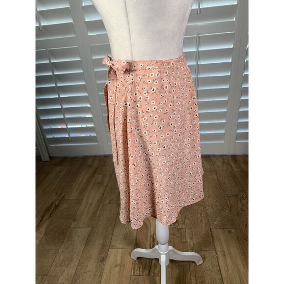 Vtg 90s Streetwear Peach Floral Print A-Line Wrap Mini Skirt Small Rayon Buffy - Picture 5 of 8